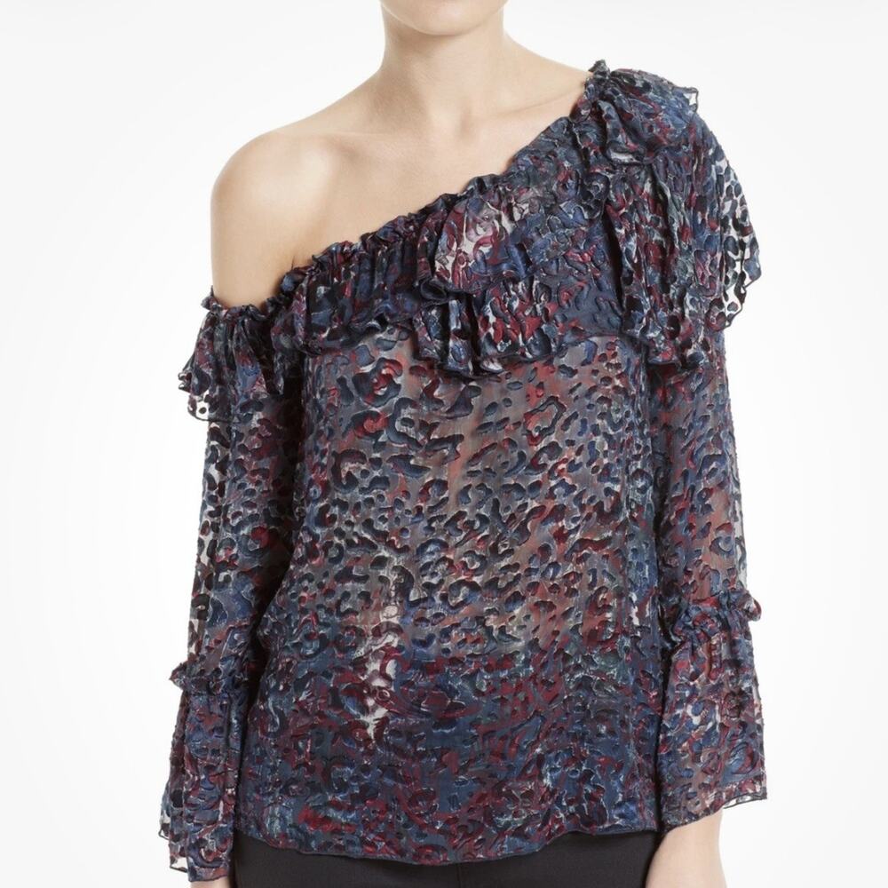 IRO paris Women Barrowl Ruffle One-Shoulder Romantic Top Deep Blue 38 Medium